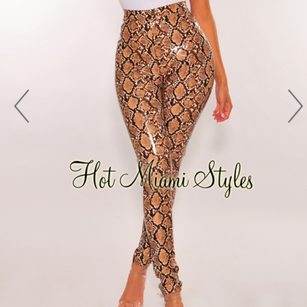Snake print latex pants